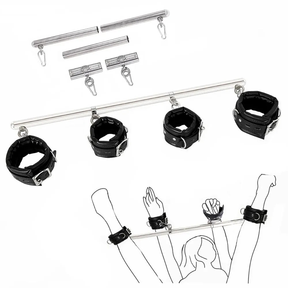 ID: SK075 Spreader Bar Sex Toys Restraints with Handcuffs Foot Wrist Cuffs BDSM Bondage Set - Detachable - Image 2