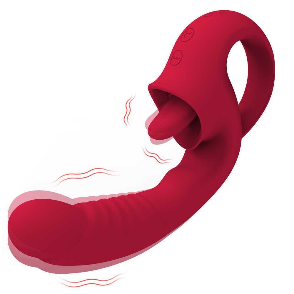 ID: SK083 2 in 1 Clitoral Tongue Licking Vibrator Dildo G Spot Stimulator USB sex toy