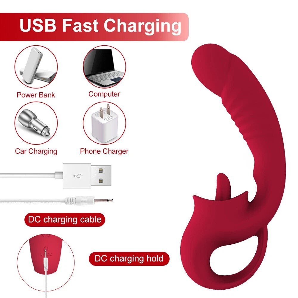ID: SK083 2 in 1 Clitoral Tongue Licking Vibrator Dildo G Spot Stimulator USB sex toy - Image 2