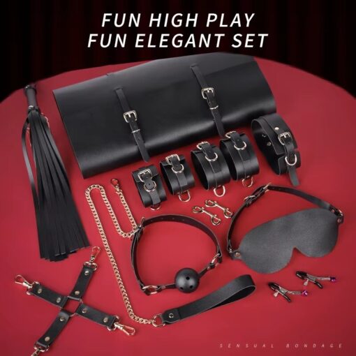 ID: SK026 Bondage Kit (10 pieces ) Sex Restraints Gears - Black ID: SK026 Bondage Kit (10 pieces ) Sex Restraints Gears - Black